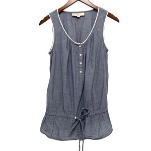 LOFT Chambray Sleeveless Cinch Waist Blouse Top Women’s Size S